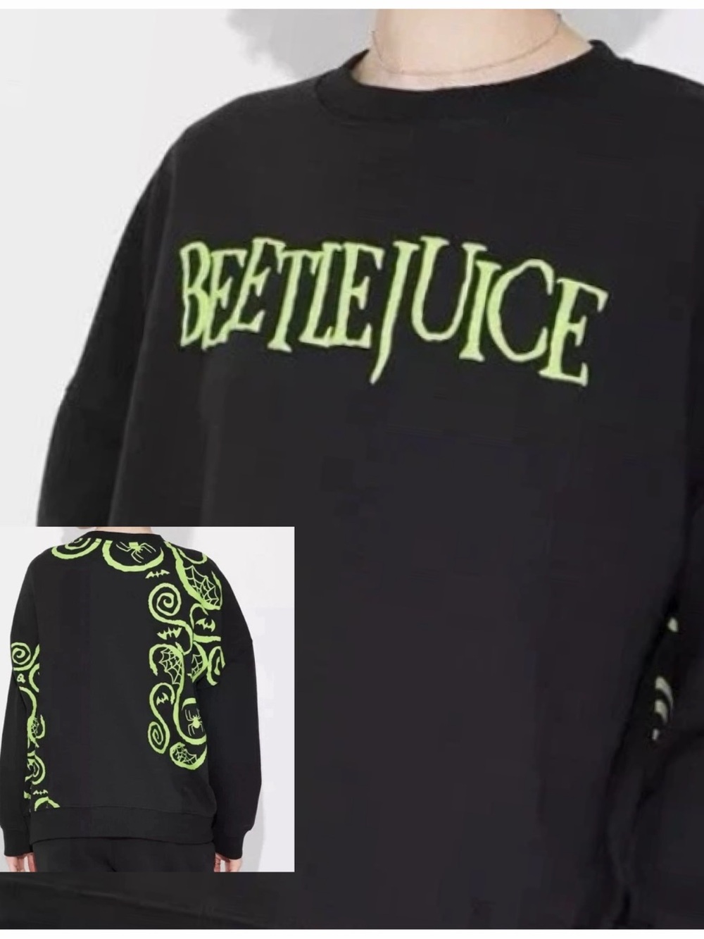 Beetlejuice Pullover Crewneck Sweatshirt Graphic Black Green Halloween Goth